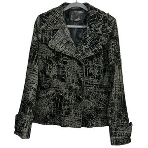 Bke Wool Blend Decorative Double Breasted Black Button Pea Coat Size Lar…